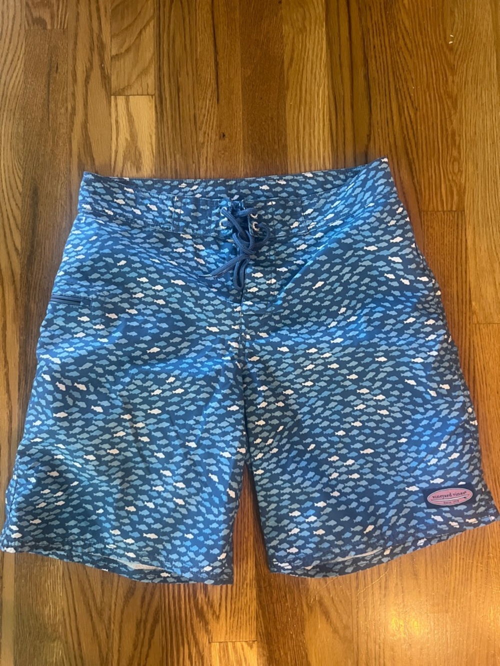 Vineyard Vines Blue and White Fish Print Swim Board Shorts